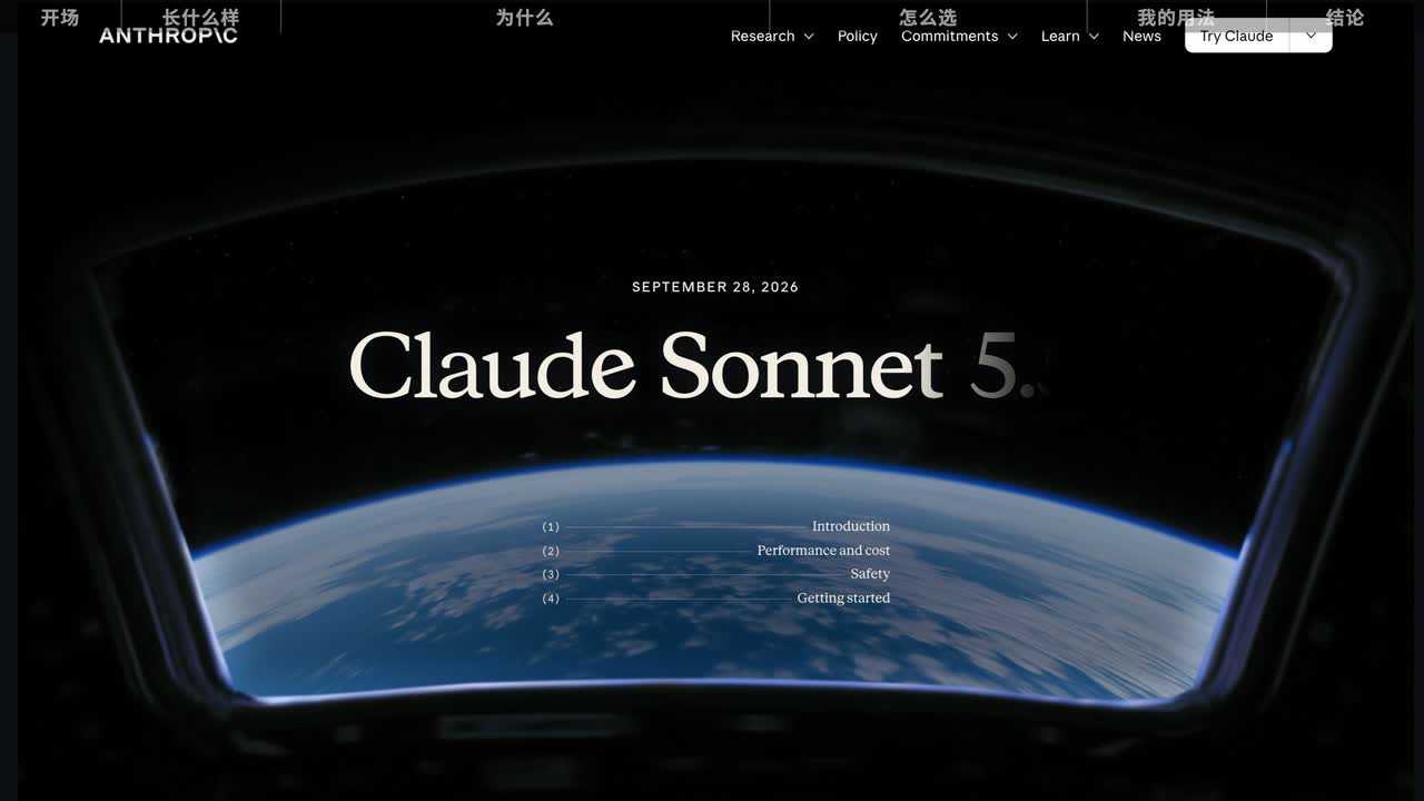 Sonnet 5.5 官方发布视频:舷窗外的地球